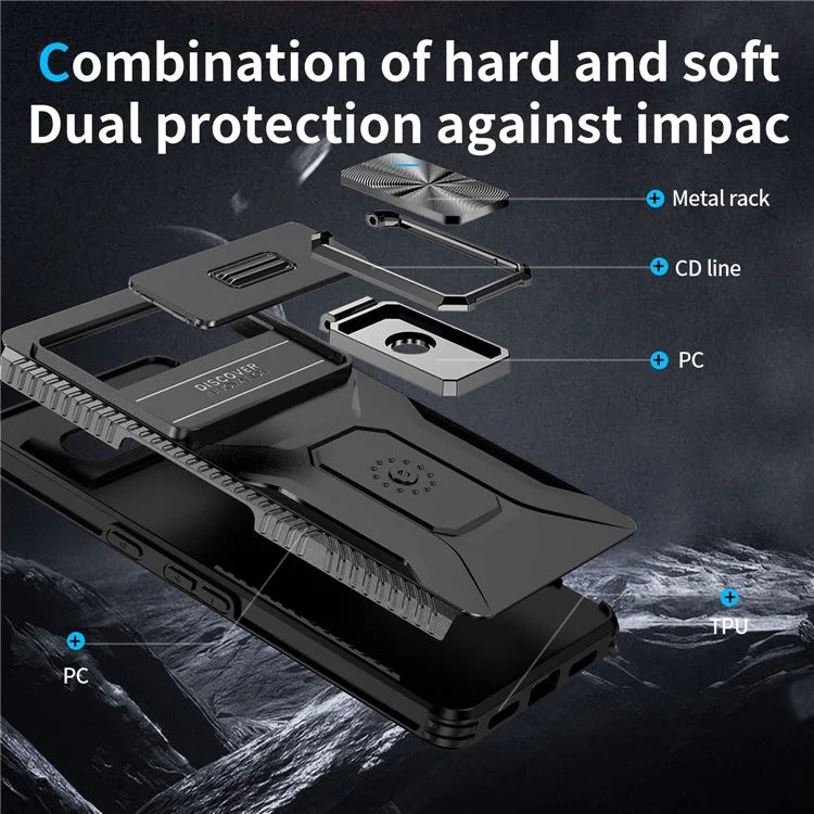 For Google Pixel 7 Pro 5G Case TPU+PC Slide Lens Protection Phone Cover with Kickstand