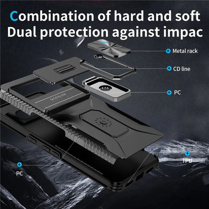 For Google Pixel 7 Pro 5G Case TPU+PC Slide Lens Protection Phone Cover with Kickstand