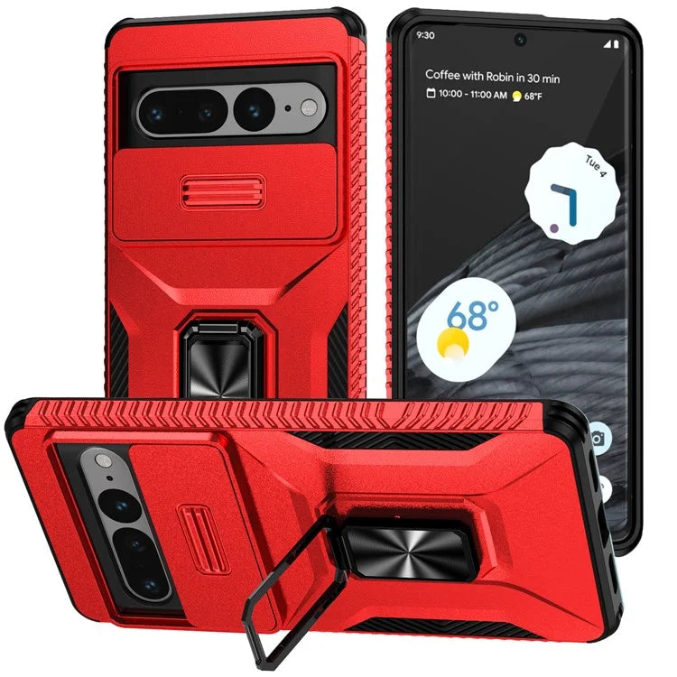 For Google Pixel 7 Pro 5G Case TPU+PC Slide Lens Protection Phone Cover with Kickstand