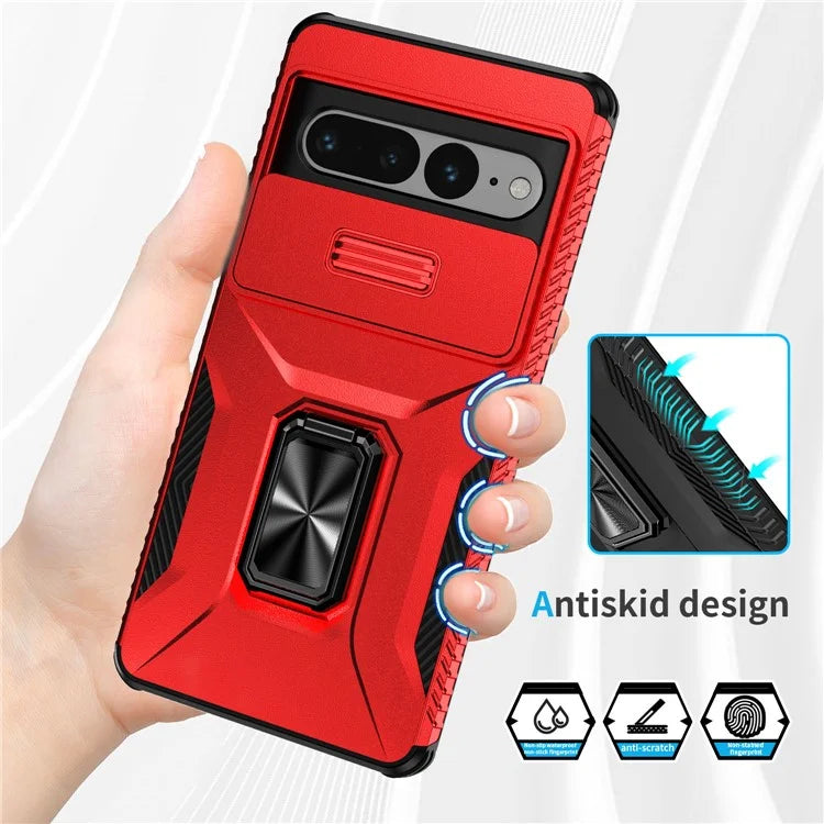 For Google Pixel 7 Pro 5G Case TPU+PC Slide Lens Protection Phone Cover with Kickstand