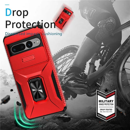 For Google Pixel 7 Pro 5G Case TPU+PC Slide Lens Protection Phone Cover with Kickstand
