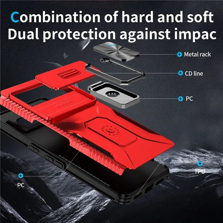 For Google Pixel 7 Pro 5G Case TPU+PC Slide Lens Protection Phone Cover with Kickstand