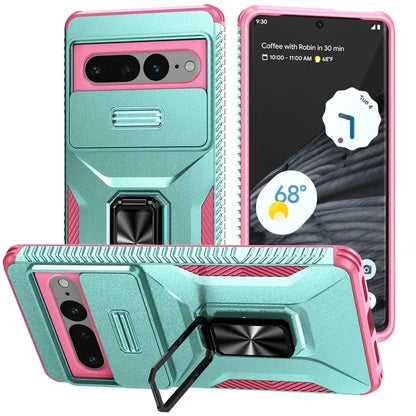 For Google Pixel 7 Pro 5G Case TPU+PC Slide Lens Protection Phone Cover with Kickstand