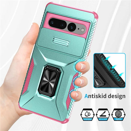 For Google Pixel 7 Pro 5G Case TPU+PC Slide Lens Protection Phone Cover with Kickstand