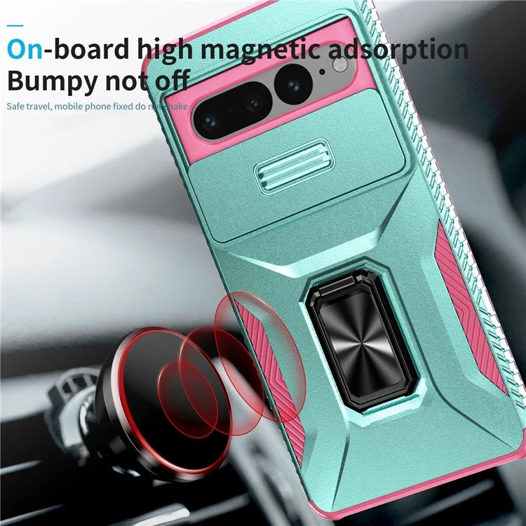 For Google Pixel 7 Pro 5G Case TPU+PC Slide Lens Protection Phone Cover with Kickstand
