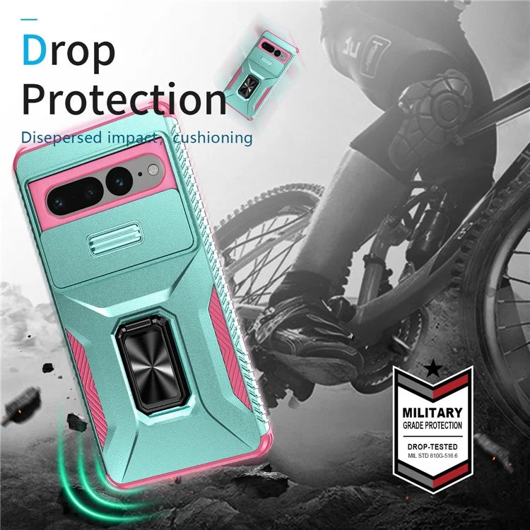 For Google Pixel 7 Pro 5G Case TPU+PC Slide Lens Protection Phone Cover with Kickstand