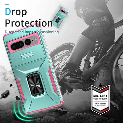 For Google Pixel 7 Pro 5G Case TPU+PC Slide Lens Protection Phone Cover with Kickstand