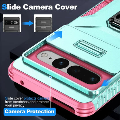 For Google Pixel 7 Pro 5G Case TPU+PC Slide Lens Protection Phone Cover with Kickstand