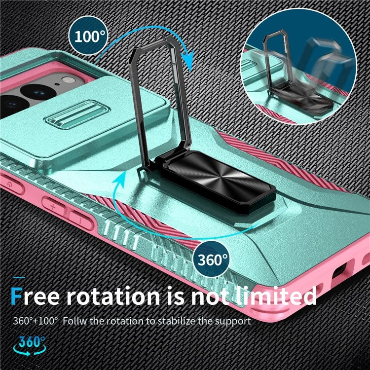 For Google Pixel 7 Pro 5G Case TPU+PC Slide Lens Protection Phone Cover with Kickstand