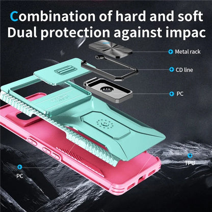 For Google Pixel 7 Pro 5G Case TPU+PC Slide Lens Protection Phone Cover with Kickstand