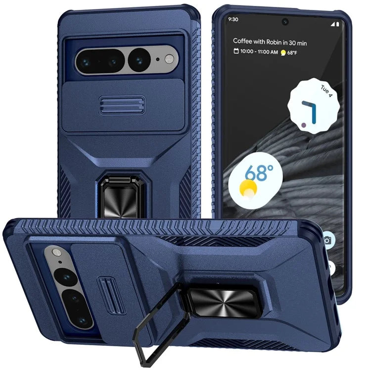For Google Pixel 7 Pro 5G Case TPU+PC Slide Lens Protection Phone Cover with Kickstand
