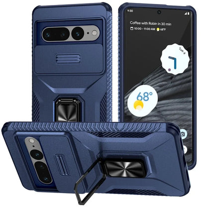 For Google Pixel 7 Pro 5G Case TPU+PC Slide Lens Protection Phone Cover with Kickstand