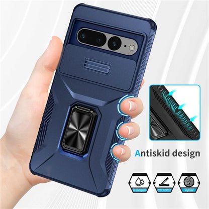 For Google Pixel 7 Pro 5G Case TPU+PC Slide Lens Protection Phone Cover with Kickstand