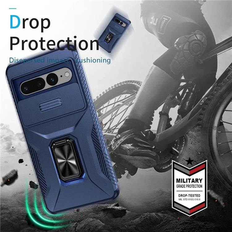 For Google Pixel 7 Pro 5G Case TPU+PC Slide Lens Protection Phone Cover with Kickstand