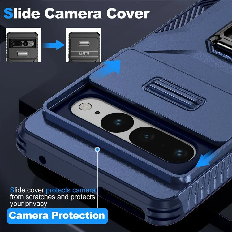 For Google Pixel 7 Pro 5G Case TPU+PC Slide Lens Protection Phone Cover with Kickstand
