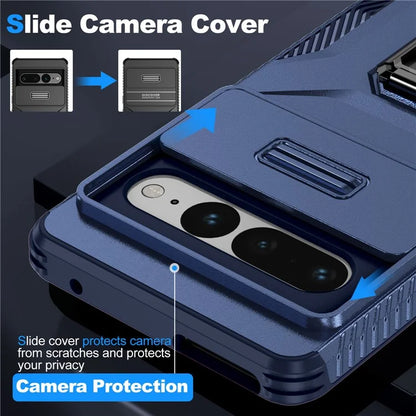 For Google Pixel 7 Pro 5G Case TPU+PC Slide Lens Protection Phone Cover with Kickstand