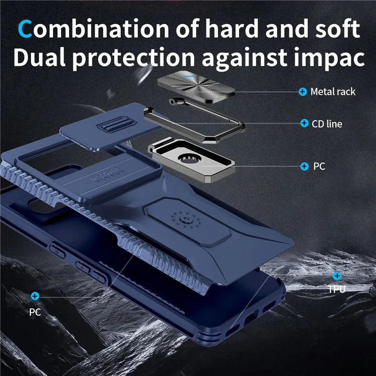 For Google Pixel 7 Pro 5G Case TPU+PC Slide Lens Protection Phone Cover with Kickstand