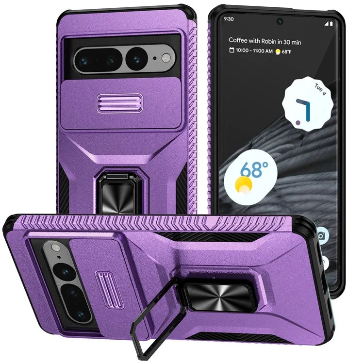 For Google Pixel 7 Pro 5G Case TPU+PC Slide Lens Protection Phone Cover with Kickstand