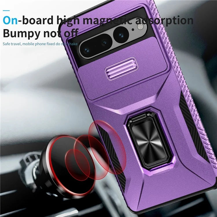 For Google Pixel 7 Pro 5G Case TPU+PC Slide Lens Protection Phone Cover with Kickstand