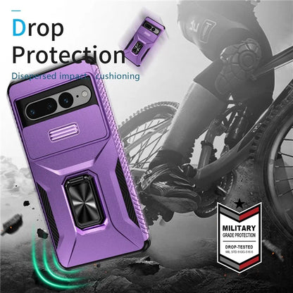 For Google Pixel 7 Pro 5G Case TPU+PC Slide Lens Protection Phone Cover with Kickstand