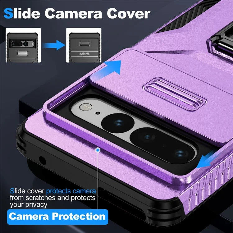 For Google Pixel 7 Pro 5G Case TPU+PC Slide Lens Protection Phone Cover with Kickstand