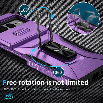 For Google Pixel 7 Pro 5G Case TPU+PC Slide Lens Protection Phone Cover with Kickstand