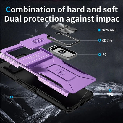 For Google Pixel 7 Pro 5G Case TPU+PC Slide Lens Protection Phone Cover with Kickstand
