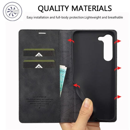 LC.IMEEKE For Samsung Galaxy S24 Case Microfiber Leather Folio Stand View Phone Cover