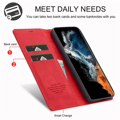 LC.IMEEKE For Samsung Galaxy S24+ Microfiber Leather Case Wallet Phone Cover Viewing Stand