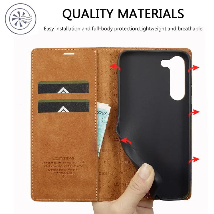 LC.IMEEKE For Samsung Galaxy S24+ Microfiber Leather Case Wallet Phone Cover Viewing Stand