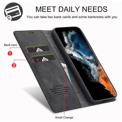 LC.IMEEKE For Samsung Galaxy S24+ Microfiber Leather Case Wallet Phone Cover Viewing Stand