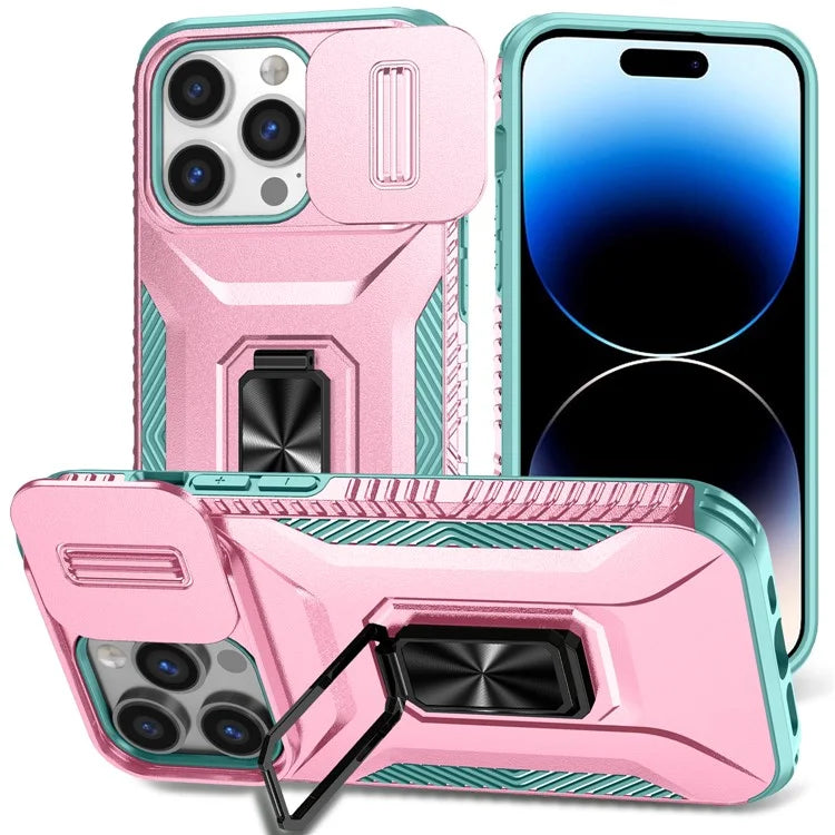 For iPhone 13 Pro Phone Case Impact-Resistant Armor Cover with Slide Camera Lid