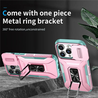 For iPhone 13 Pro Phone Case Impact-Resistant Armor Cover with Slide Camera Lid