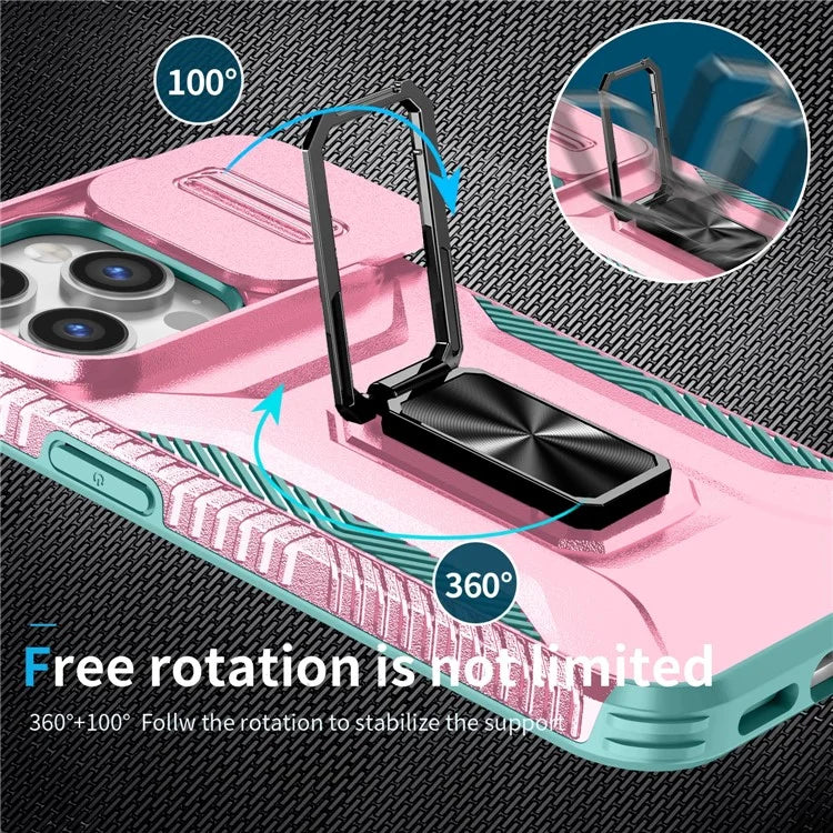 For iPhone 13 Pro Phone Case Impact-Resistant Armor Cover with Slide Camera Lid