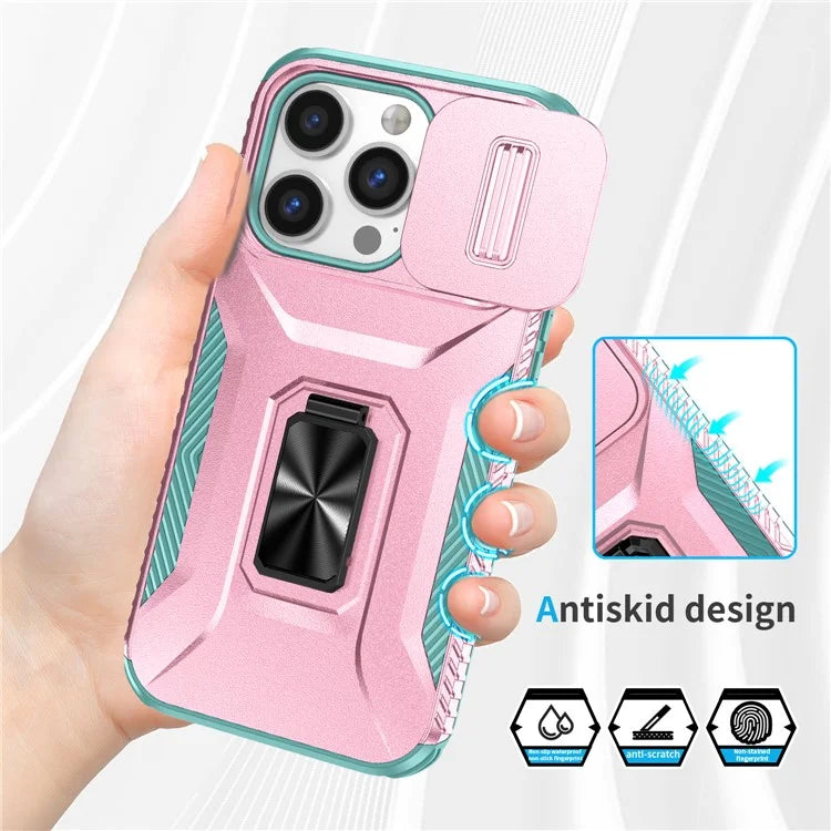 For iPhone 13 Pro Phone Case Impact-Resistant Armor Cover with Slide Camera Lid