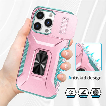 For iPhone 13 Pro Phone Case Impact-Resistant Armor Cover with Slide Camera Lid