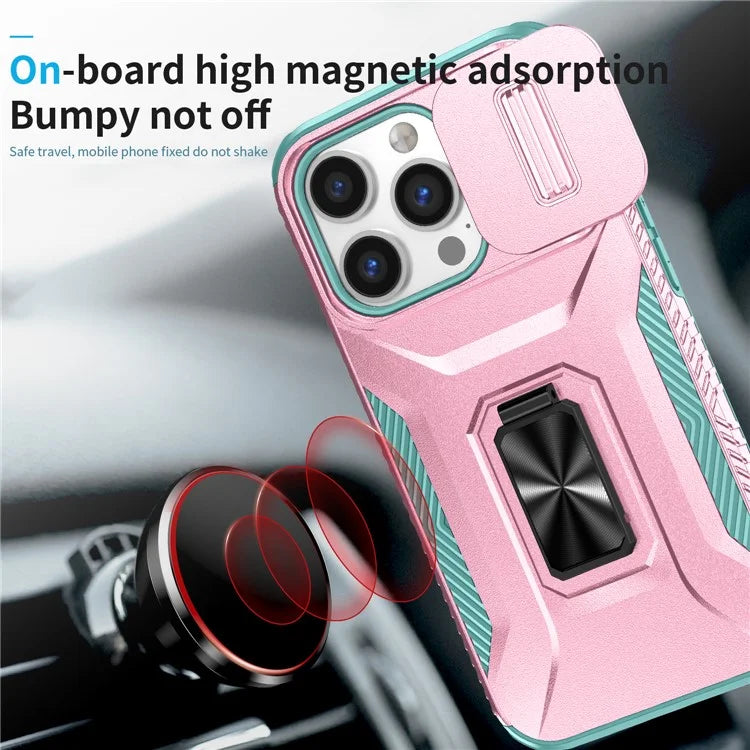 For iPhone 13 Pro Phone Case Impact-Resistant Armor Cover with Slide Camera Lid