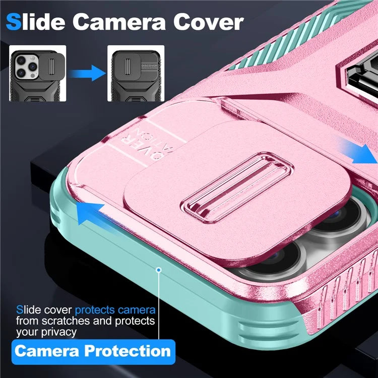 For iPhone 13 Pro Phone Case Impact-Resistant Armor Cover with Slide Camera Lid