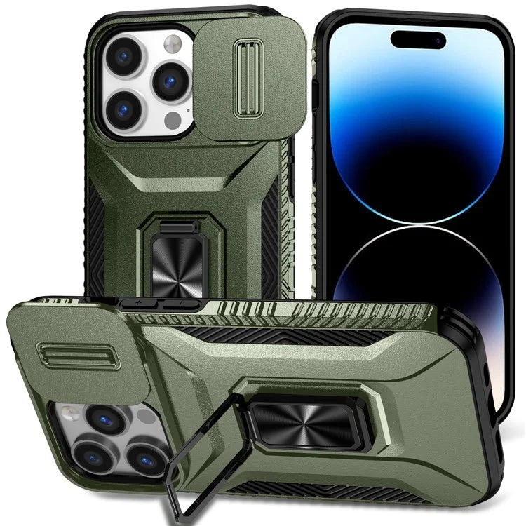 For iPhone 13 Pro Phone Case Impact-Resistant Armor Cover with Slide Camera Lid