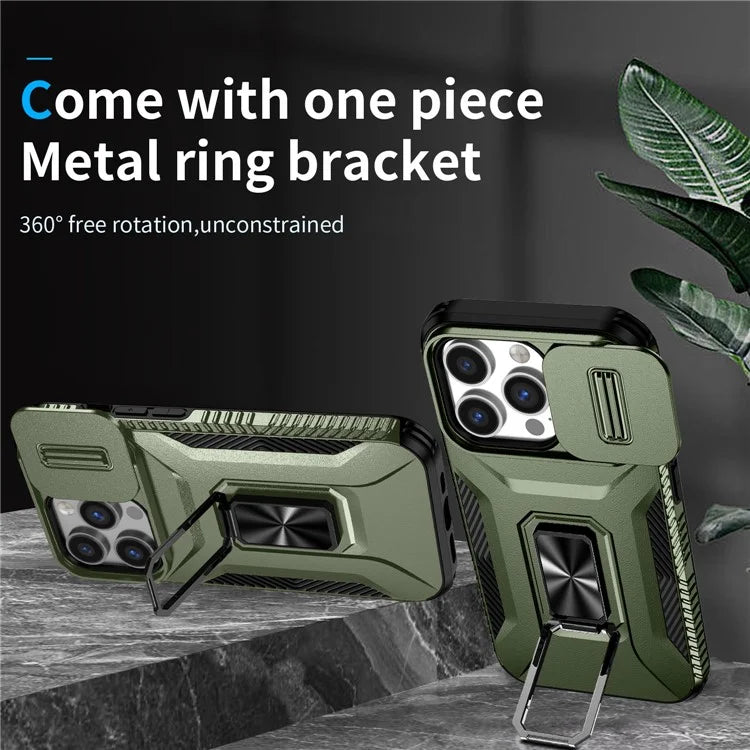 For iPhone 13 Pro Phone Case Impact-Resistant Armor Cover with Slide Camera Lid