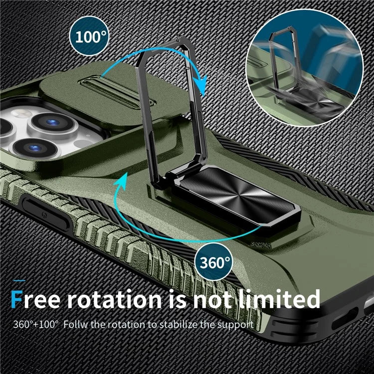 For iPhone 13 Pro Phone Case Impact-Resistant Armor Cover with Slide Camera Lid