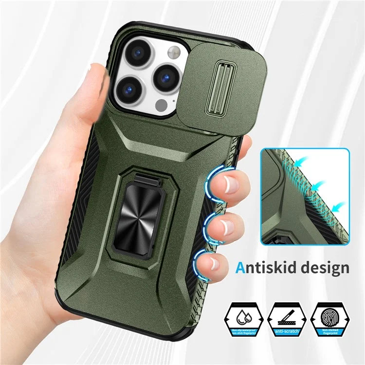For iPhone 13 Pro Phone Case Impact-Resistant Armor Cover with Slide Camera Lid