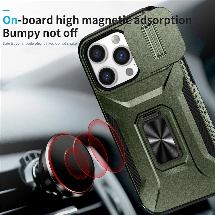 For iPhone 13 Pro Phone Case Impact-Resistant Armor Cover with Slide Camera Lid