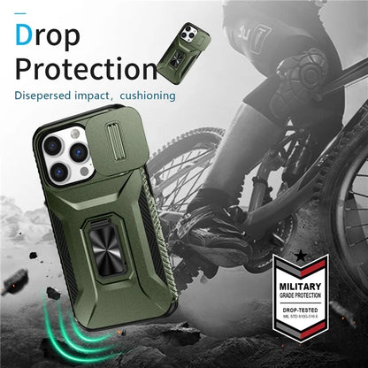 For iPhone 13 Pro Phone Case Impact-Resistant Armor Cover with Slide Camera Lid