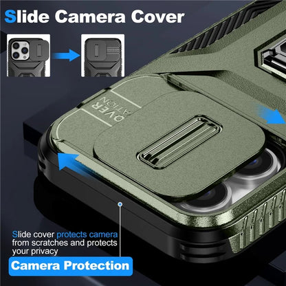 For iPhone 13 Pro Phone Case Impact-Resistant Armor Cover with Slide Camera Lid