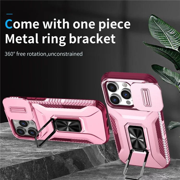 For iPhone 13 Pro Phone Case Impact-Resistant Armor Cover with Slide Camera Lid
