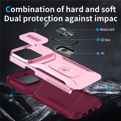 For iPhone 13 Pro Phone Case Impact-Resistant Armor Cover with Slide Camera Lid