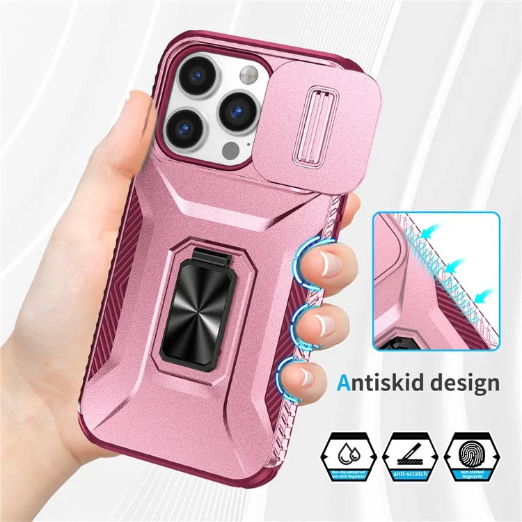 For iPhone 13 Pro Phone Case Impact-Resistant Armor Cover with Slide Camera Lid