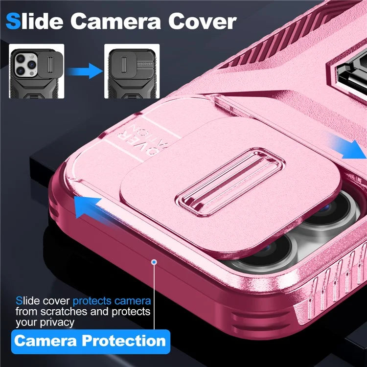 For iPhone 13 Pro Phone Case Impact-Resistant Armor Cover with Slide Camera Lid
