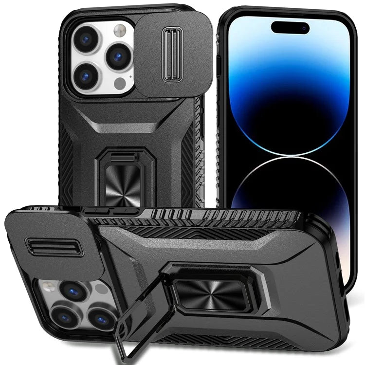 For iPhone 13 Pro Phone Case Impact-Resistant Armor Cover with Slide Camera Lid